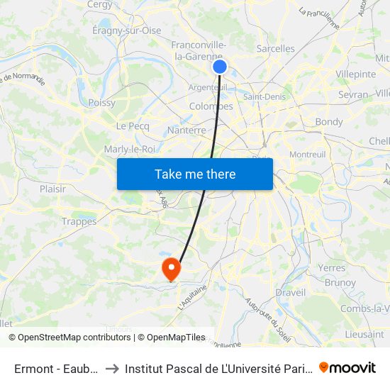 Ermont - Eaubonne to Institut Pascal de L'Université Paris-Saclay map