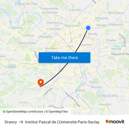 Drancy to Institut Pascal de L'Université Paris-Saclay map