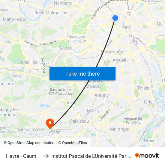 Havre - Caumartin to Institut Pascal de L'Université Paris-Saclay map