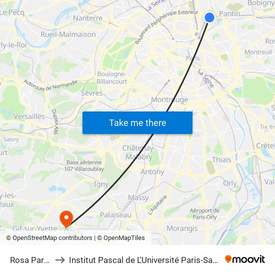 Rosa Parks to Institut Pascal de L'Université Paris-Saclay map