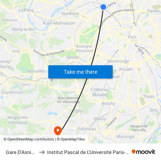 Gare D'Asnieres to Institut Pascal de L'Université Paris-Saclay map