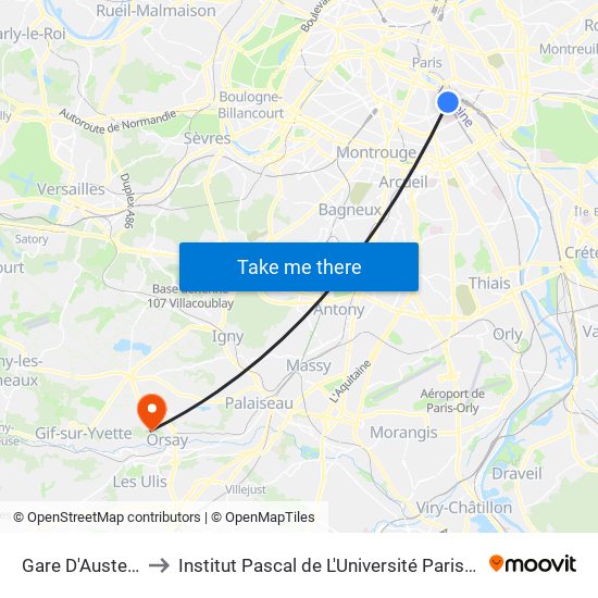 Gare D'Austerlitz to Institut Pascal de L'Université Paris-Saclay map