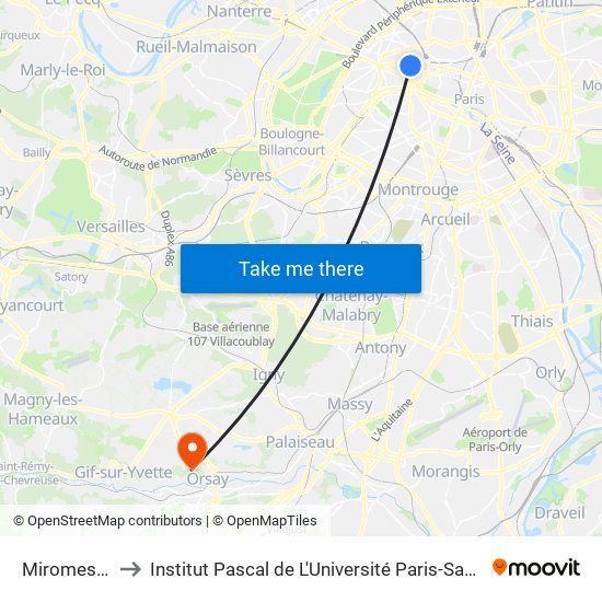 Miromesnil to Institut Pascal de L'Université Paris-Saclay map