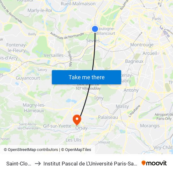 Saint-Cloud to Institut Pascal de L'Université Paris-Saclay map