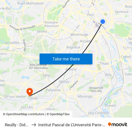 Reuilly - Diderot to Institut Pascal de L'Université Paris-Saclay map