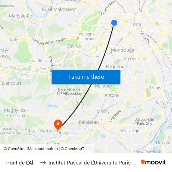 Pont de L'Alma to Institut Pascal de L'Université Paris-Saclay map