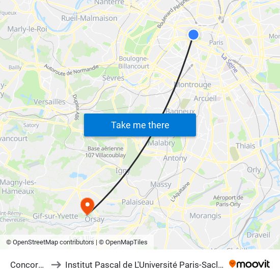 Concorde to Institut Pascal de L'Université Paris-Saclay map