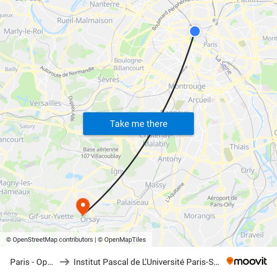 Paris - Opéra to Institut Pascal de L'Université Paris-Saclay map