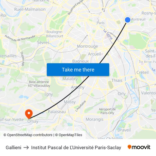 Gallieni to Institut Pascal de L'Université Paris-Saclay map