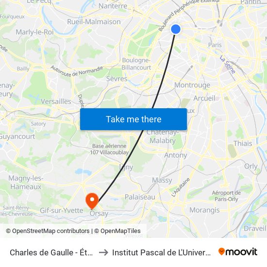 Charles de Gaulle - Étoile - Wagram to Institut Pascal de L'Université Paris-Saclay map