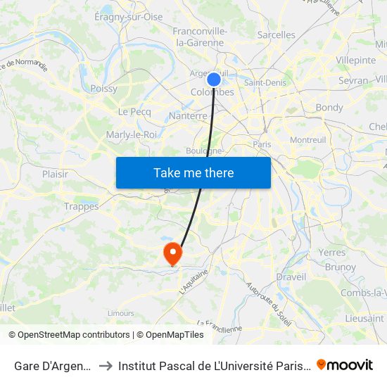 Gare D'Argenteuil to Institut Pascal de L'Université Paris-Saclay map