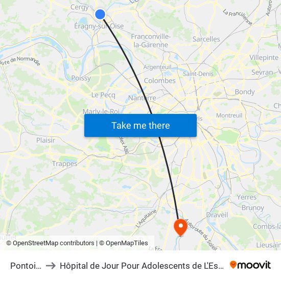 Pontoise to Hôpital de Jour Pour Adolescents de L'Essonne map