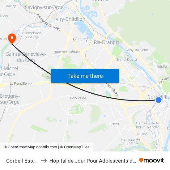 Corbeil-Essonnes to Hôpital de Jour Pour Adolescents de L'Essonne map