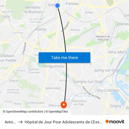 Antony to Hôpital de Jour Pour Adolescents de L'Essonne map