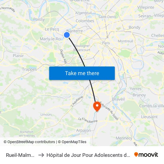 Rueil-Malmaison to Hôpital de Jour Pour Adolescents de L'Essonne map