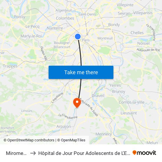 Miromesnil to Hôpital de Jour Pour Adolescents de L'Essonne map