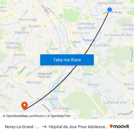 Noisy-Le-Grand - Mont D'Est to Hôpital de Jour Pour Adolescents de L'Essonne map