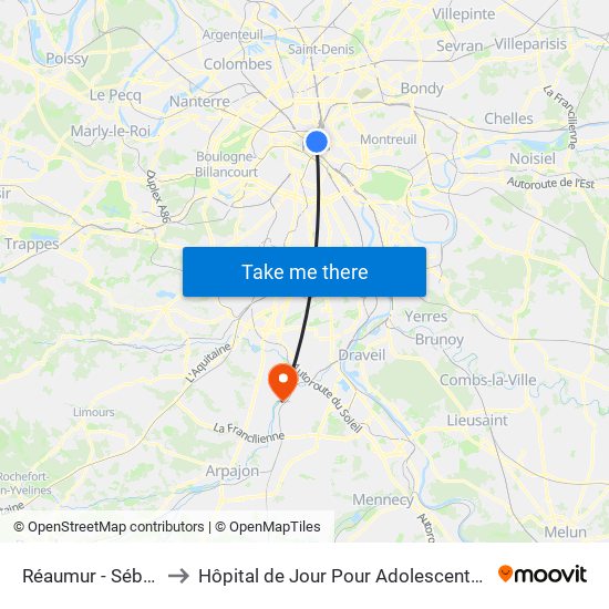 Réaumur - Sébastopol to Hôpital de Jour Pour Adolescents de L'Essonne map