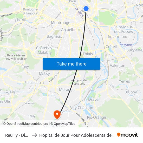 Reuilly - Diderot to Hôpital de Jour Pour Adolescents de L'Essonne map