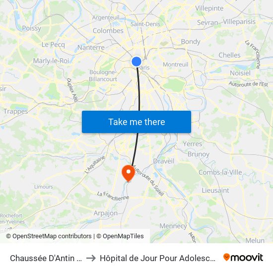Chaussée D'Antin - la Fayette to Hôpital de Jour Pour Adolescents de L'Essonne map