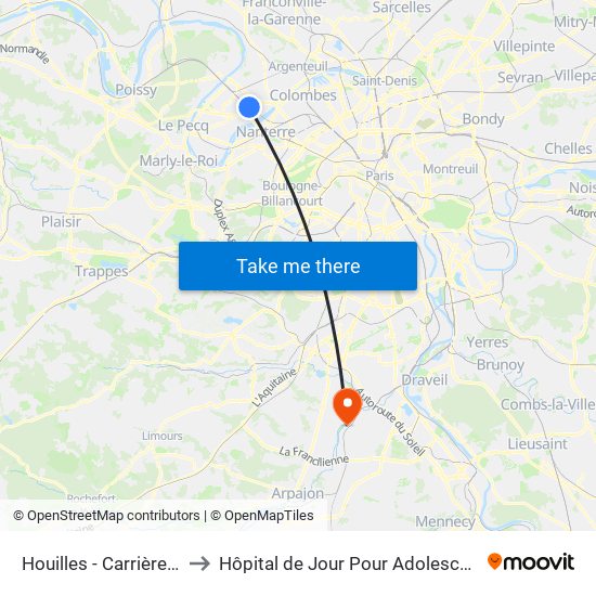 Houilles - Carrières-Sur-Seine to Hôpital de Jour Pour Adolescents de L'Essonne map