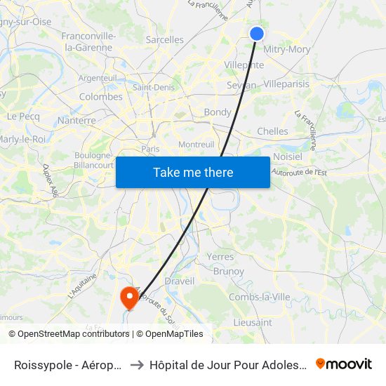 Roissypole - Aéroport Cdg1 (D3) to Hôpital de Jour Pour Adolescents de L'Essonne map