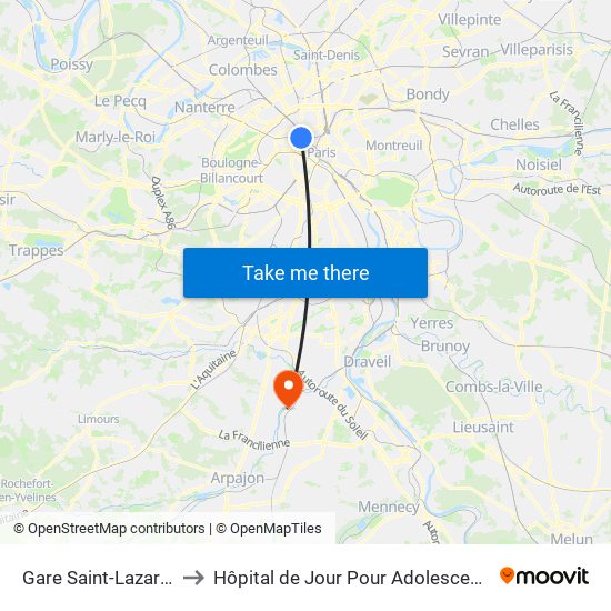 Gare Saint-Lazare – Havre to Hôpital de Jour Pour Adolescents de L'Essonne map