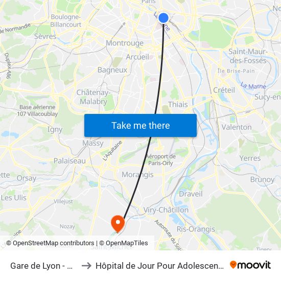 Gare de Lyon - Van Gogh to Hôpital de Jour Pour Adolescents de L'Essonne map