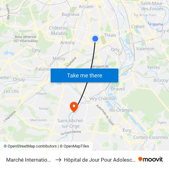 Marché International de Rungis to Hôpital de Jour Pour Adolescents de L'Essonne map