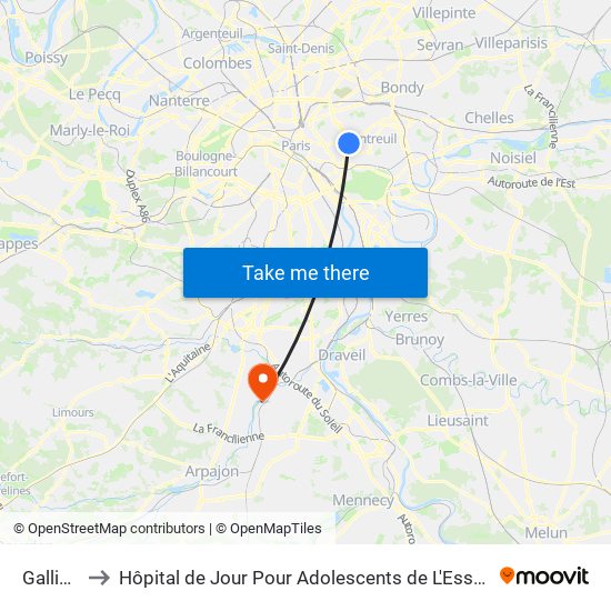 Gallieni to Hôpital de Jour Pour Adolescents de L'Essonne map