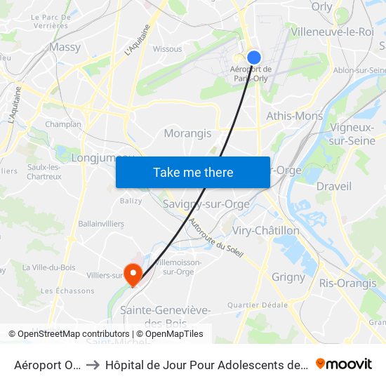 Aéroport Orly 4 to Hôpital de Jour Pour Adolescents de L'Essonne map