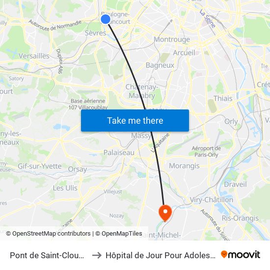 Pont de Saint-Cloud - Albert Kahn to Hôpital de Jour Pour Adolescents de L'Essonne map