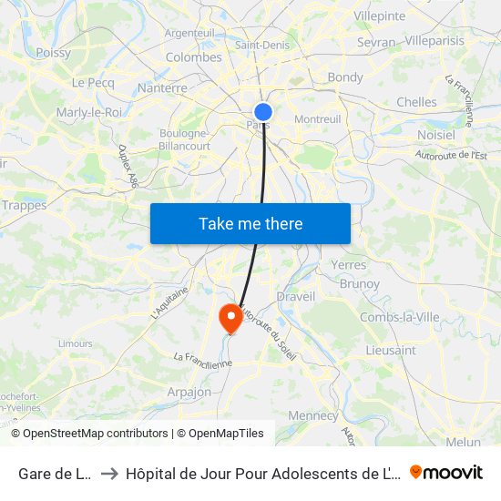 Gare de L'Est to Hôpital de Jour Pour Adolescents de L'Essonne map