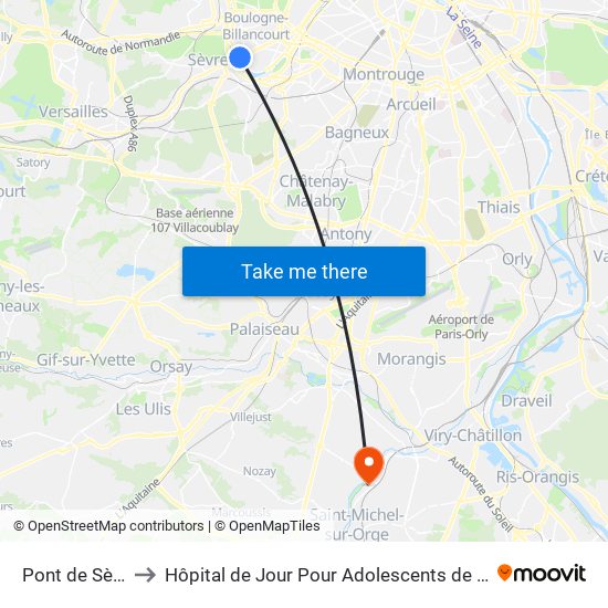 Pont de Sèvres to Hôpital de Jour Pour Adolescents de L'Essonne map