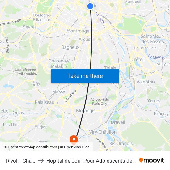 Rivoli - Châtelet to Hôpital de Jour Pour Adolescents de L'Essonne map
