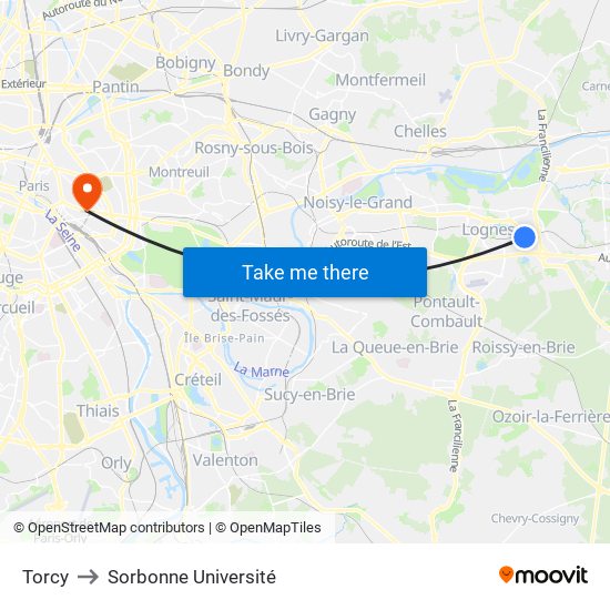 Torcy to Sorbonne Université map