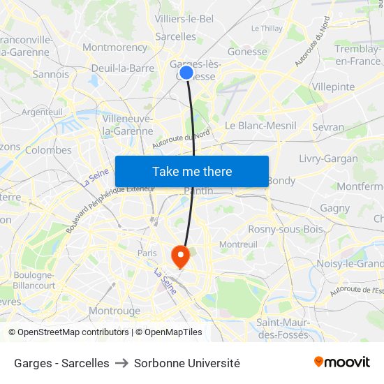 Garges - Sarcelles to Sorbonne Université map