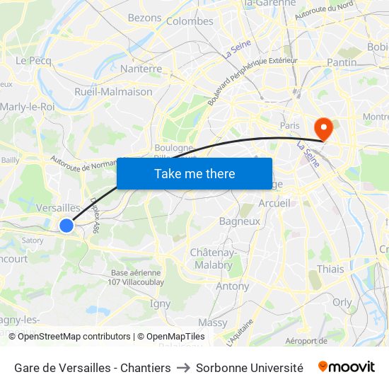 Gare de Versailles - Chantiers to Sorbonne Université map