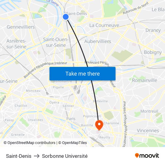 Saint-Denis to Sorbonne Université map
