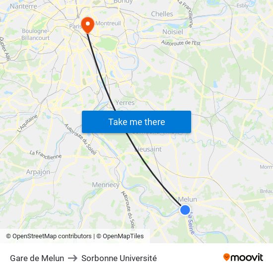 Gare de Melun to Sorbonne Université map