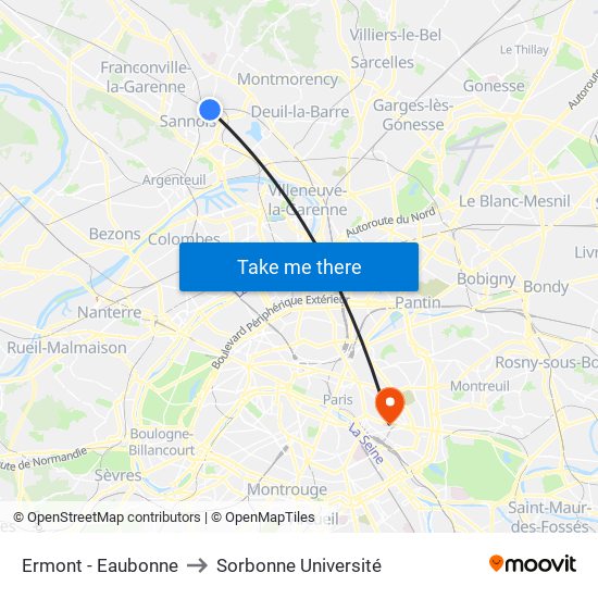 Ermont - Eaubonne to Sorbonne Université map