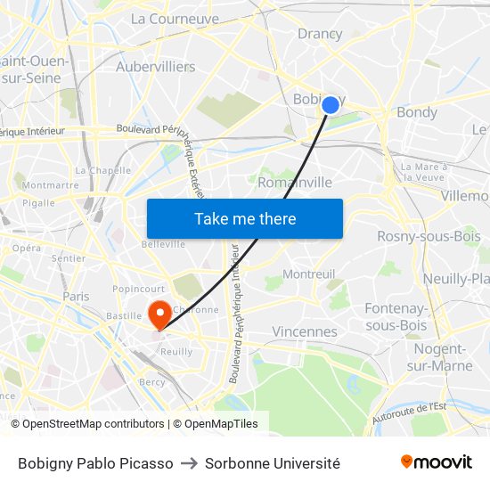 Bobigny Pablo Picasso to Sorbonne Université map