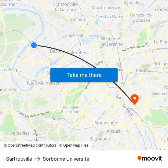 Sartrouville to Sorbonne Université map