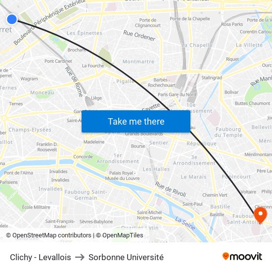 Clichy - Levallois to Sorbonne Université map