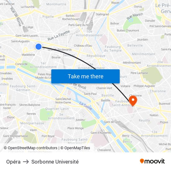 Opéra to Sorbonne Université map