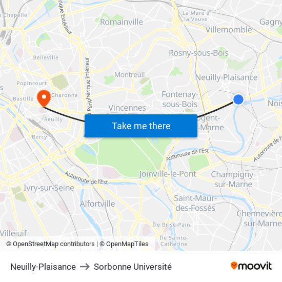 Neuilly-Plaisance to Sorbonne Université map