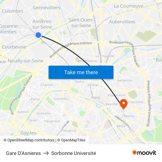 Gare D'Asnieres to Sorbonne Université map