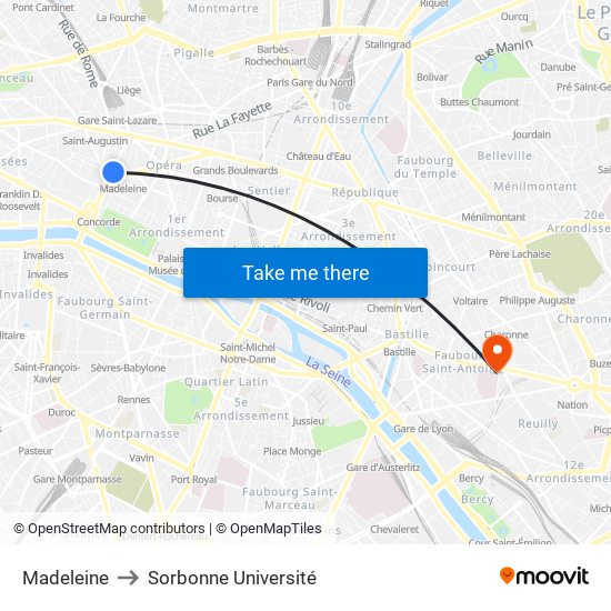 Madeleine to Sorbonne Université map