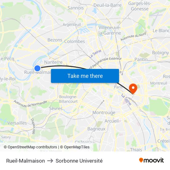 Rueil-Malmaison to Sorbonne Université map