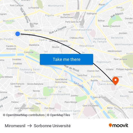 Miromesnil to Sorbonne Université map